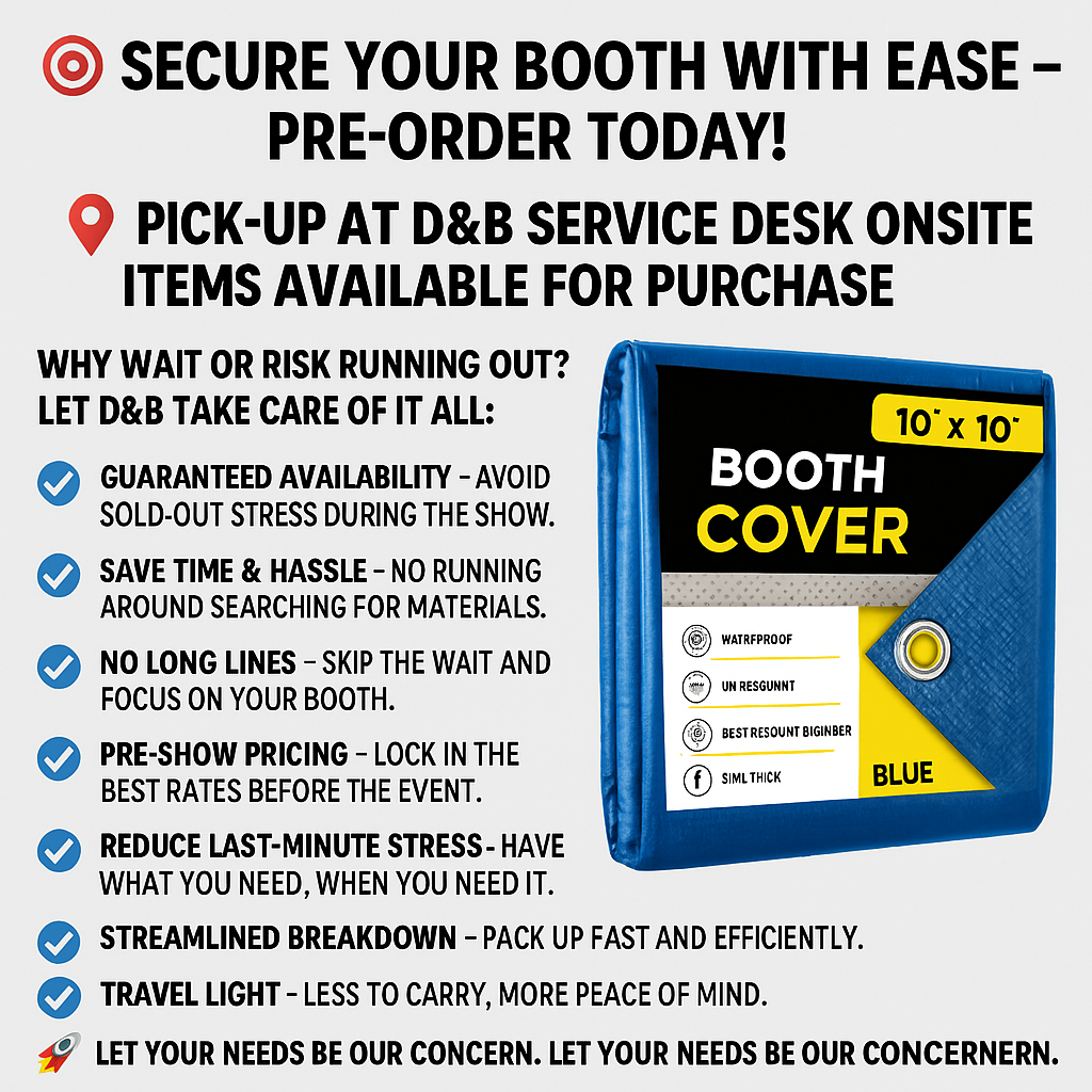"Booth Cover" Items Available for Purchase. Secure Your Booth with Ease